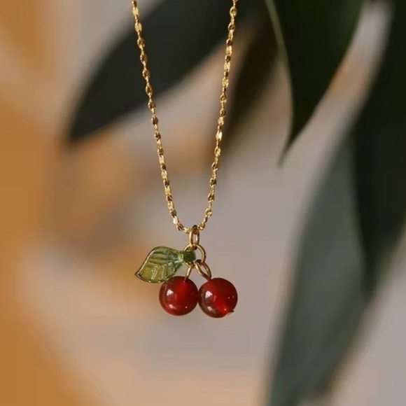 Delicate Gold Cherry Pendant Necklace - Picture 6 of 6